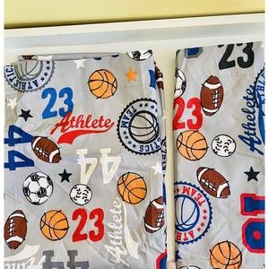 Boys Sport Long Window Curtain, Rod Pocket Panel, Set Of 2, Gray Each 30”W 84” L